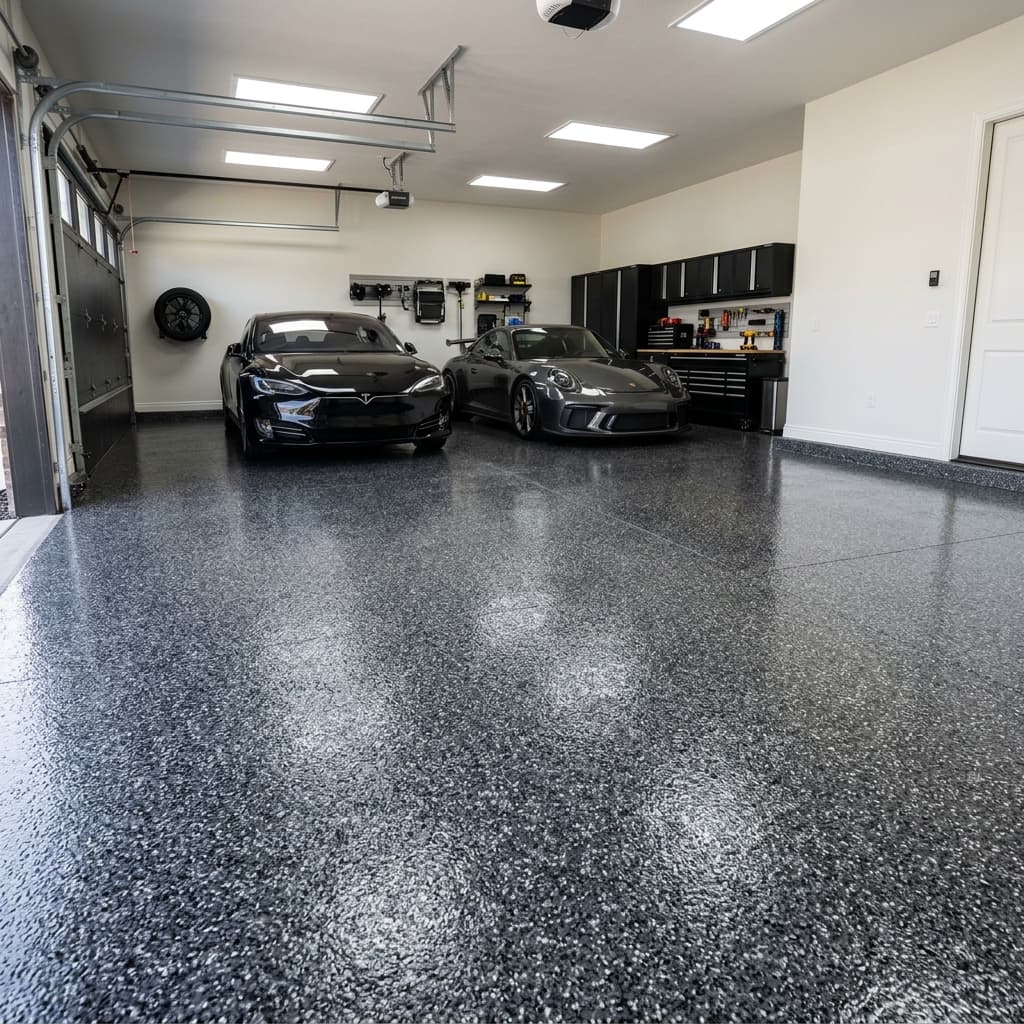 Decorative flake garage floor